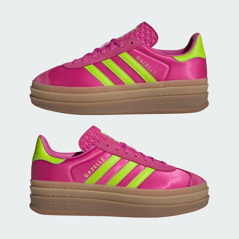 ADIDAS GAZELLE Bold Platform Sneakers W 10 11 RARE Pink Green Satin Trainers Gum - Picture 4 of 16